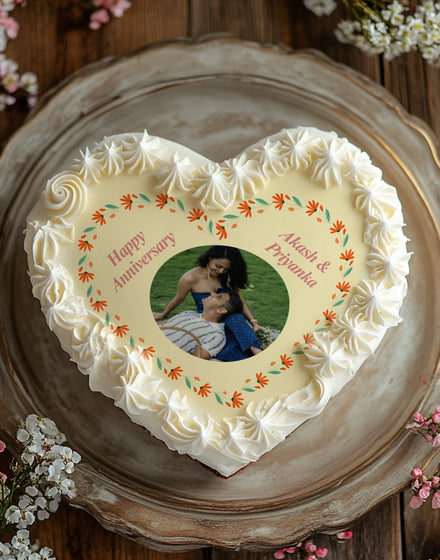 Heart Shape Anniversary Photo Cake
