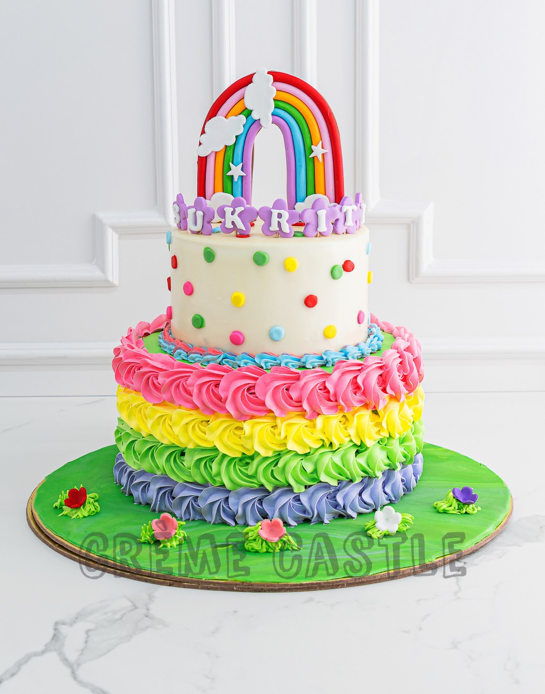 Rainbow Layer Cake (6 Layers with Ombre Rainbow Frosting)