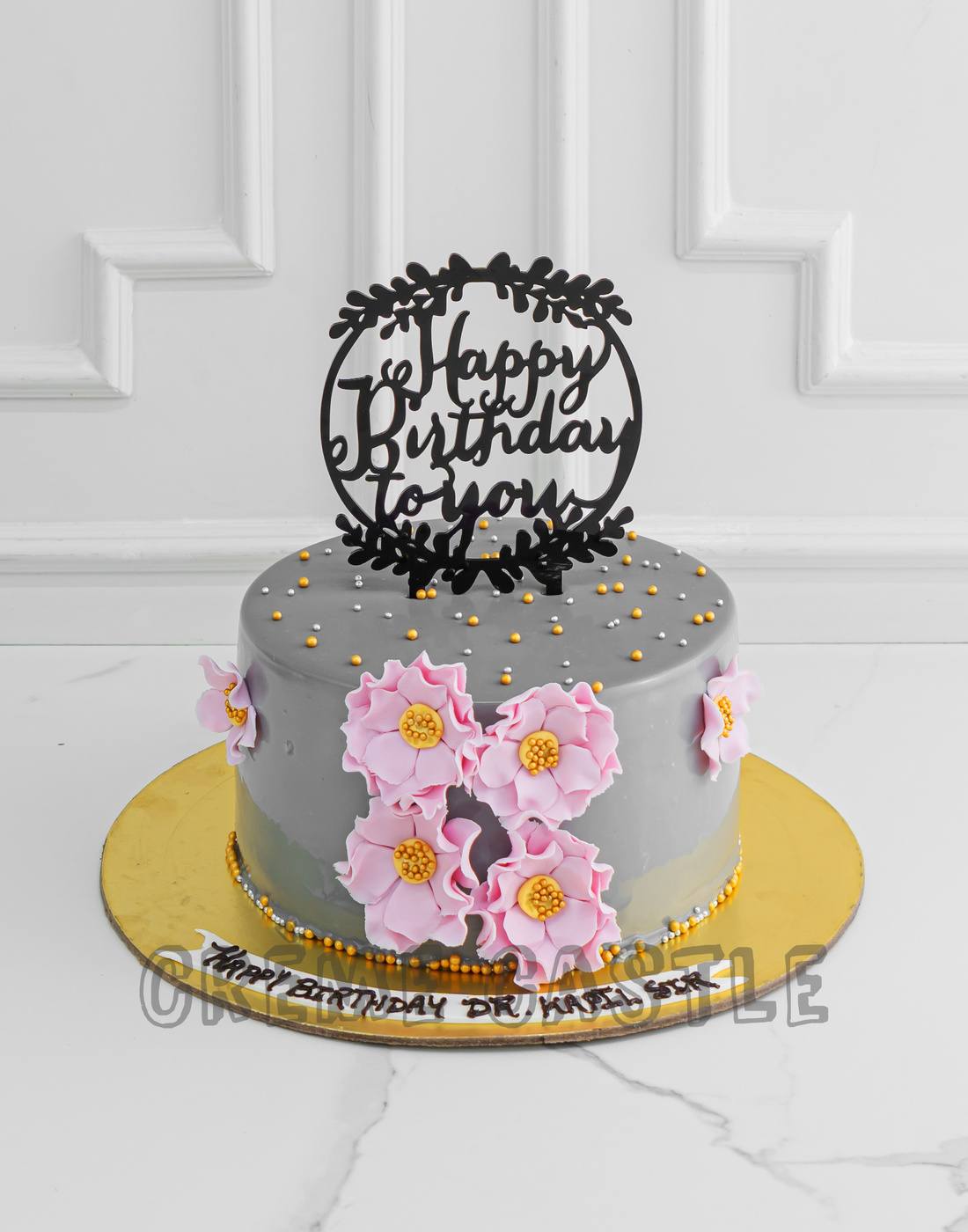 Floral Grey Cake. Customized Cakes Bakery. Noida & Gurgaon