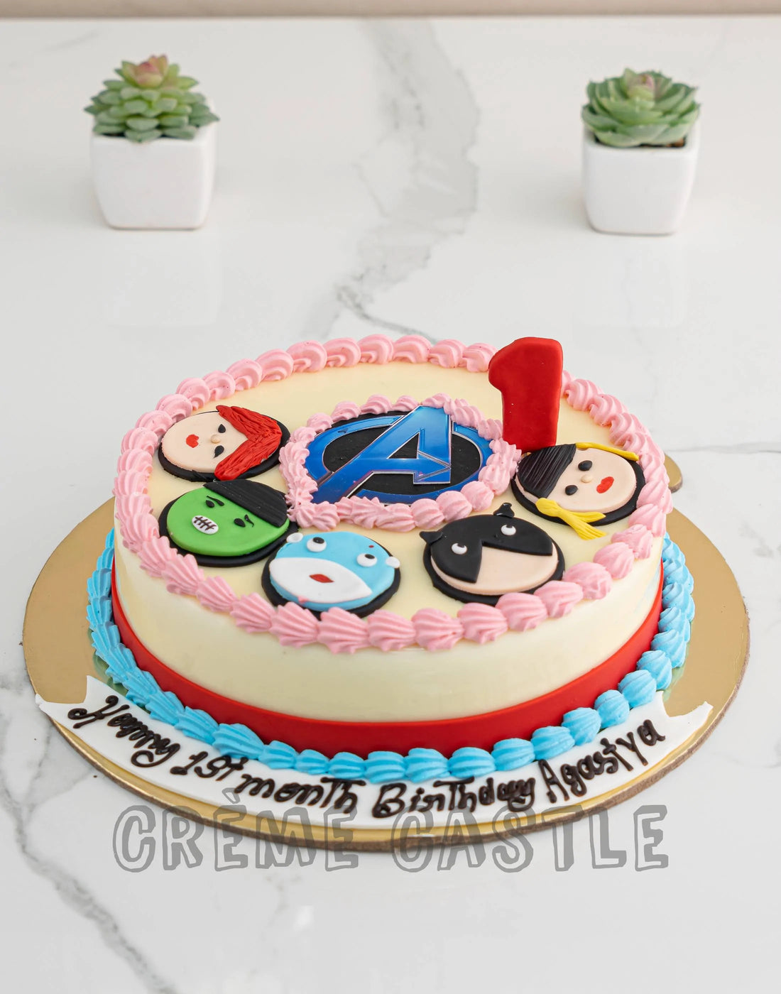 Avengers Theme Cake with Logos by Creme Castle