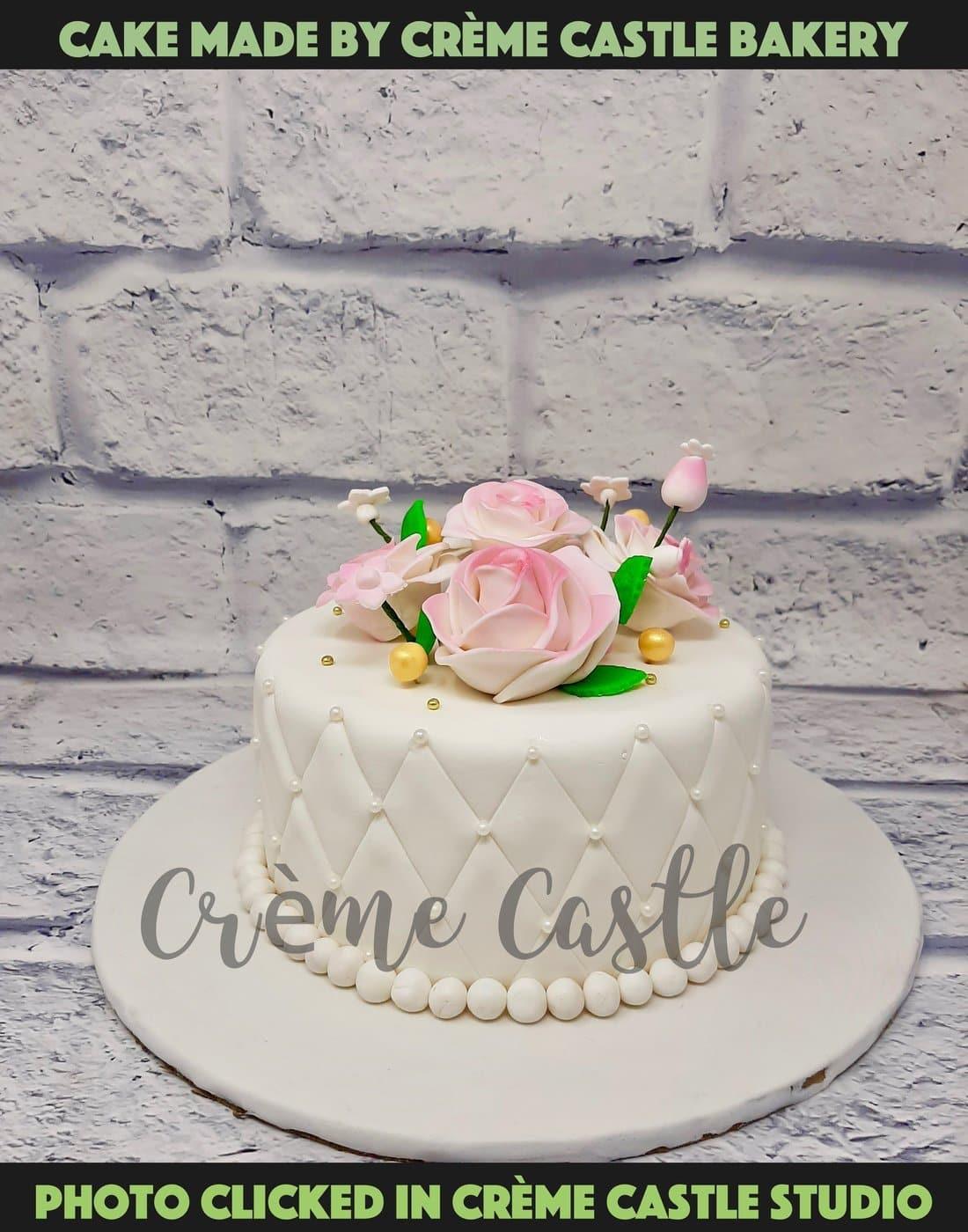 White Floral Cake - Creme Castle