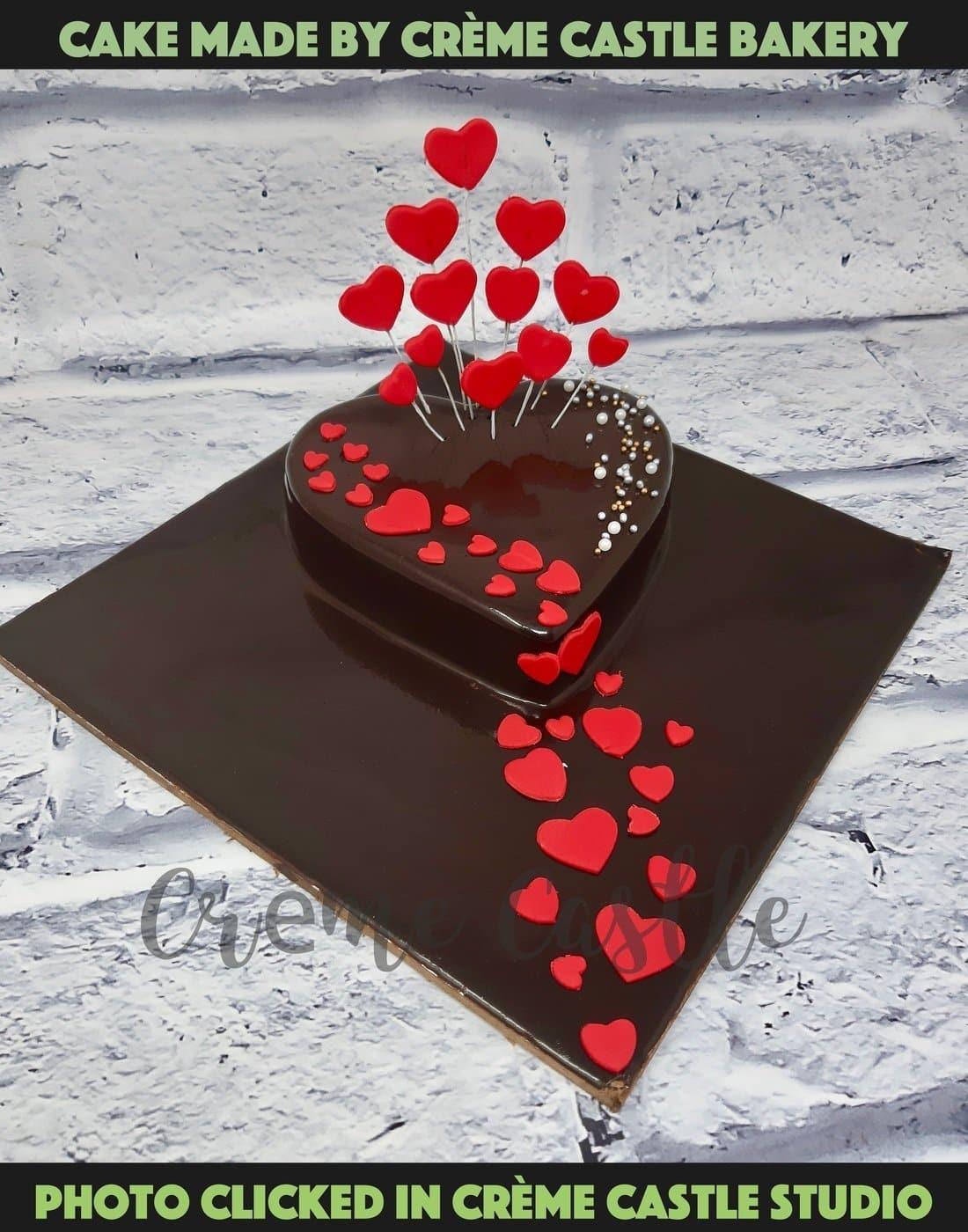 Red Chocolate Heart Cake - Creme Castle