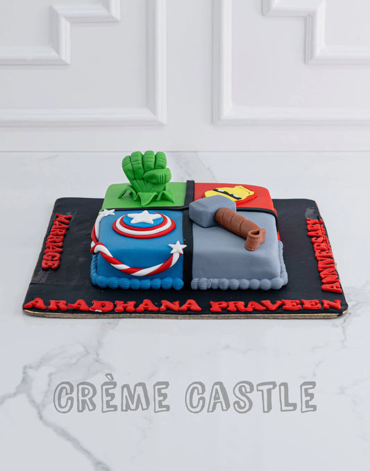 Avengers theme cake in Square Shape by Creme Castle