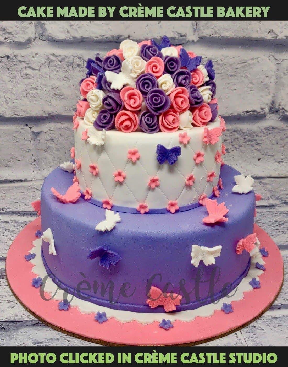 Purple Pink Floral Cake. Wedding Cake. Engagement Cake. Noida Gurgaon