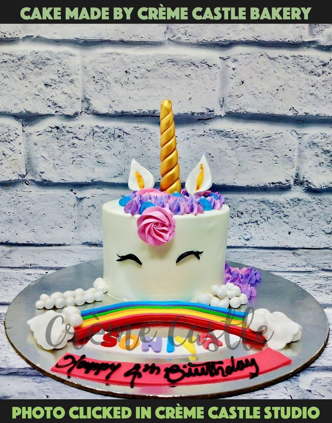 Unicorn and Rainbow Theme Cake - Creme Castle
