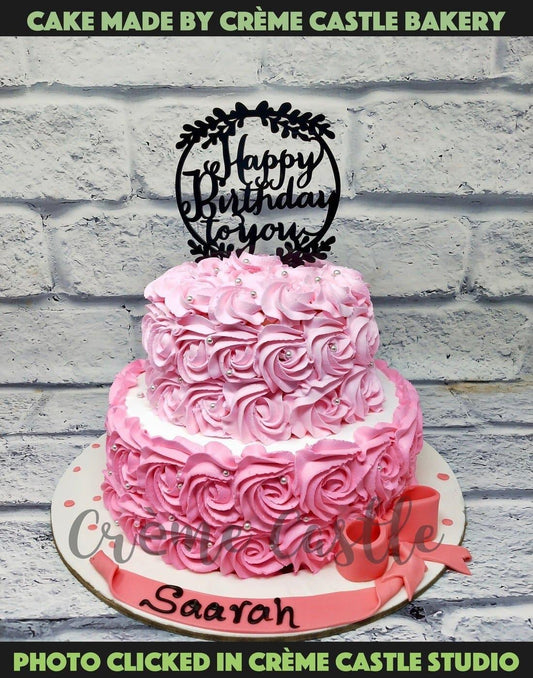 Pink Rose Floral Tier Cake - Creme Castle