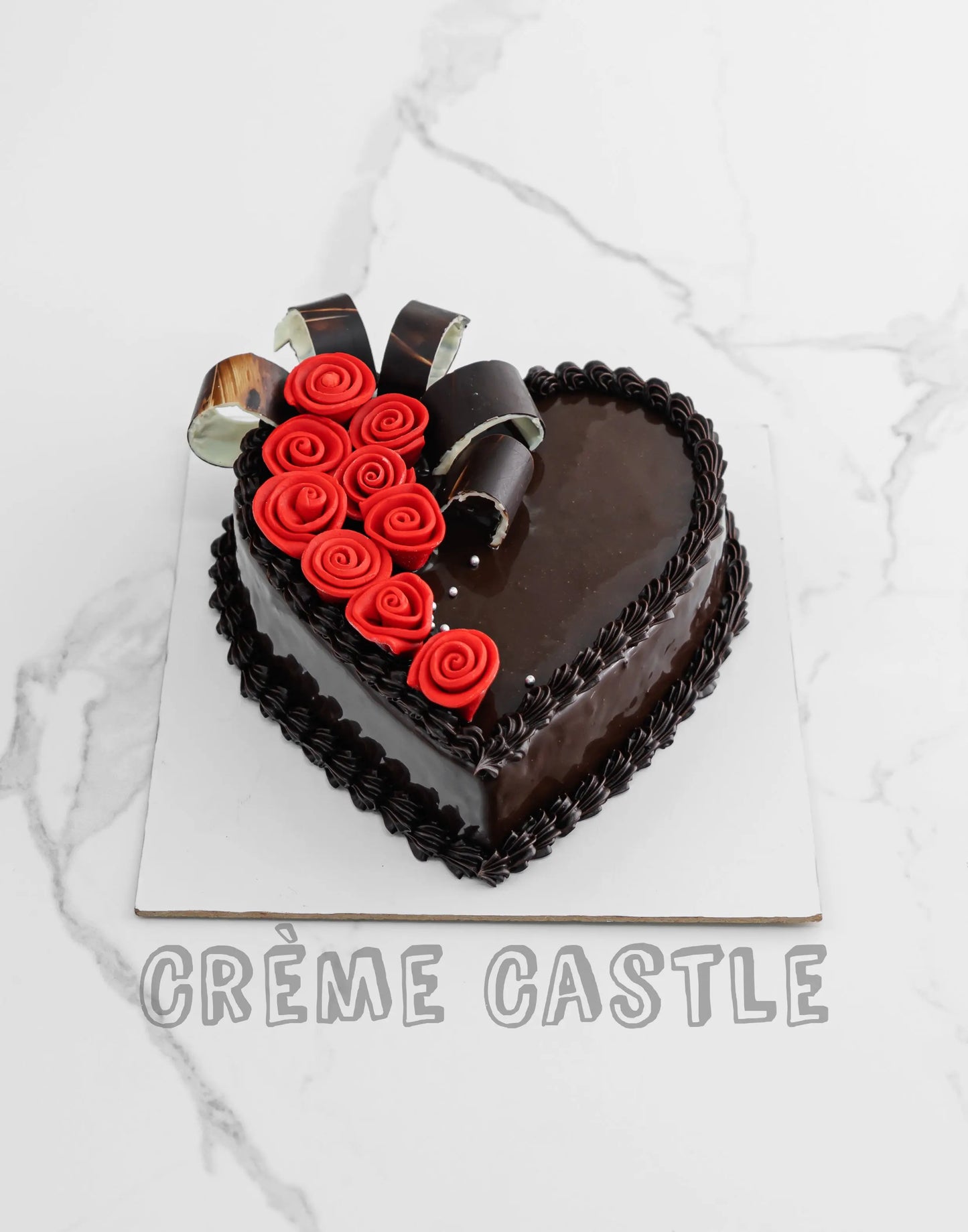 Roses on Chocolate Heart Creme Castle