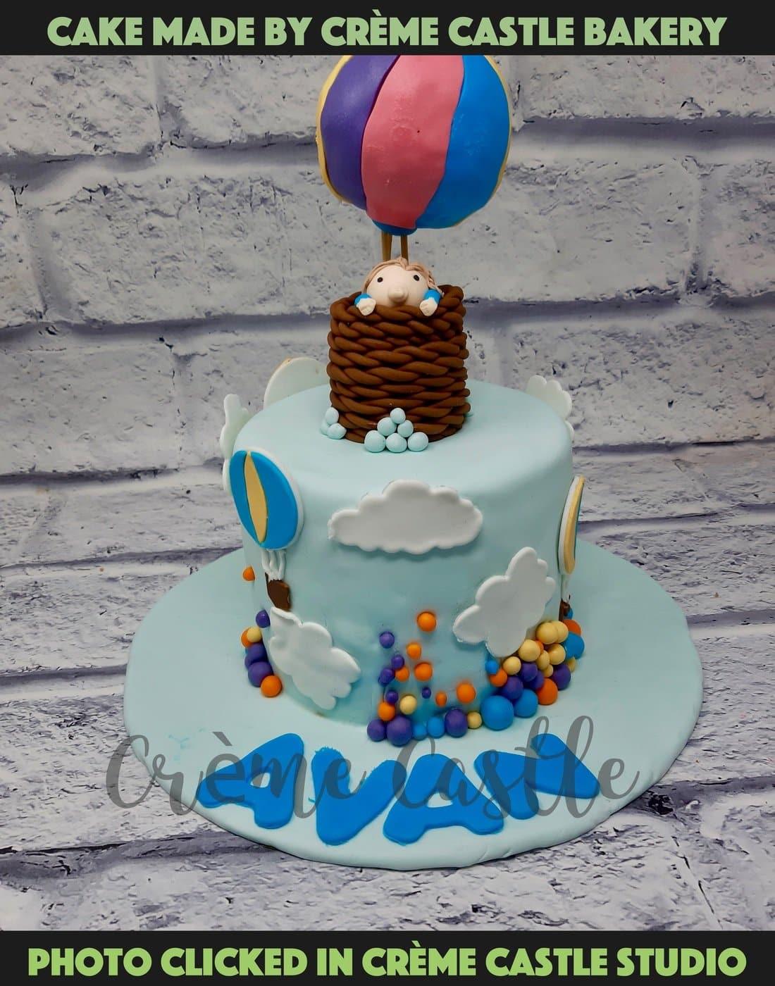 Baby in Parachute Air Balloon Cake - Creme Castle