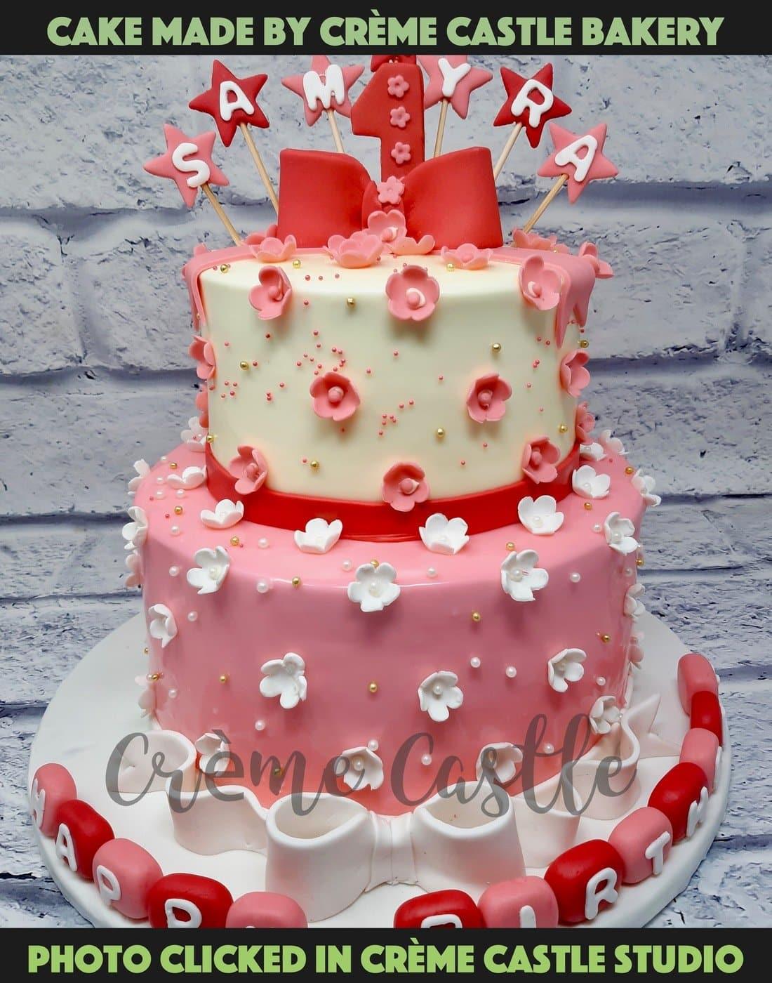 Pink Bow and flowers cake - Creme Castle