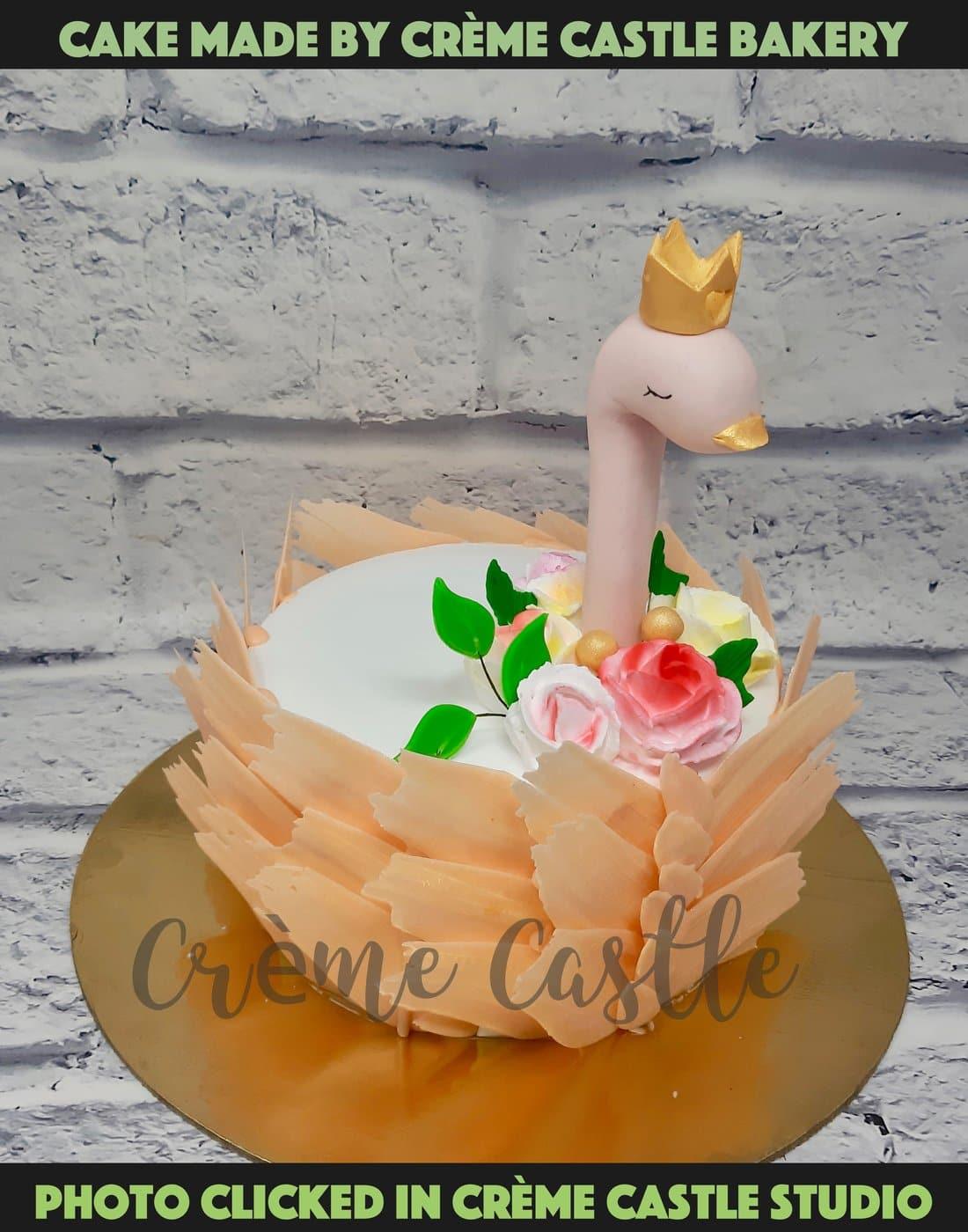 Swan theme Floral Cake - Creme Castle