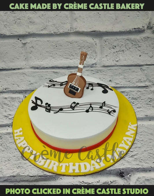 Guitar and Music Notes Cake - Creme Castle