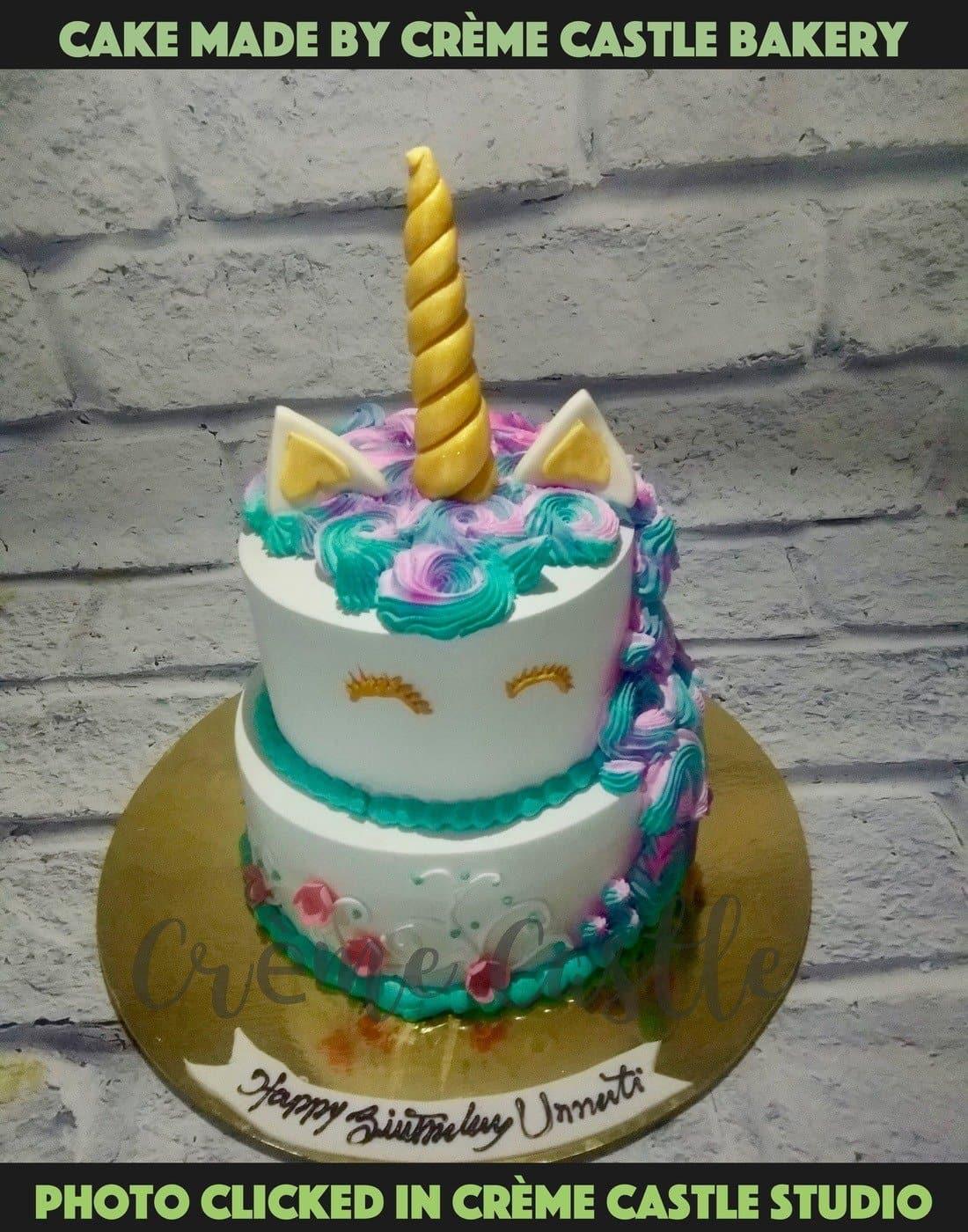 Unicorn Blue Tier Cake - Creme Castle