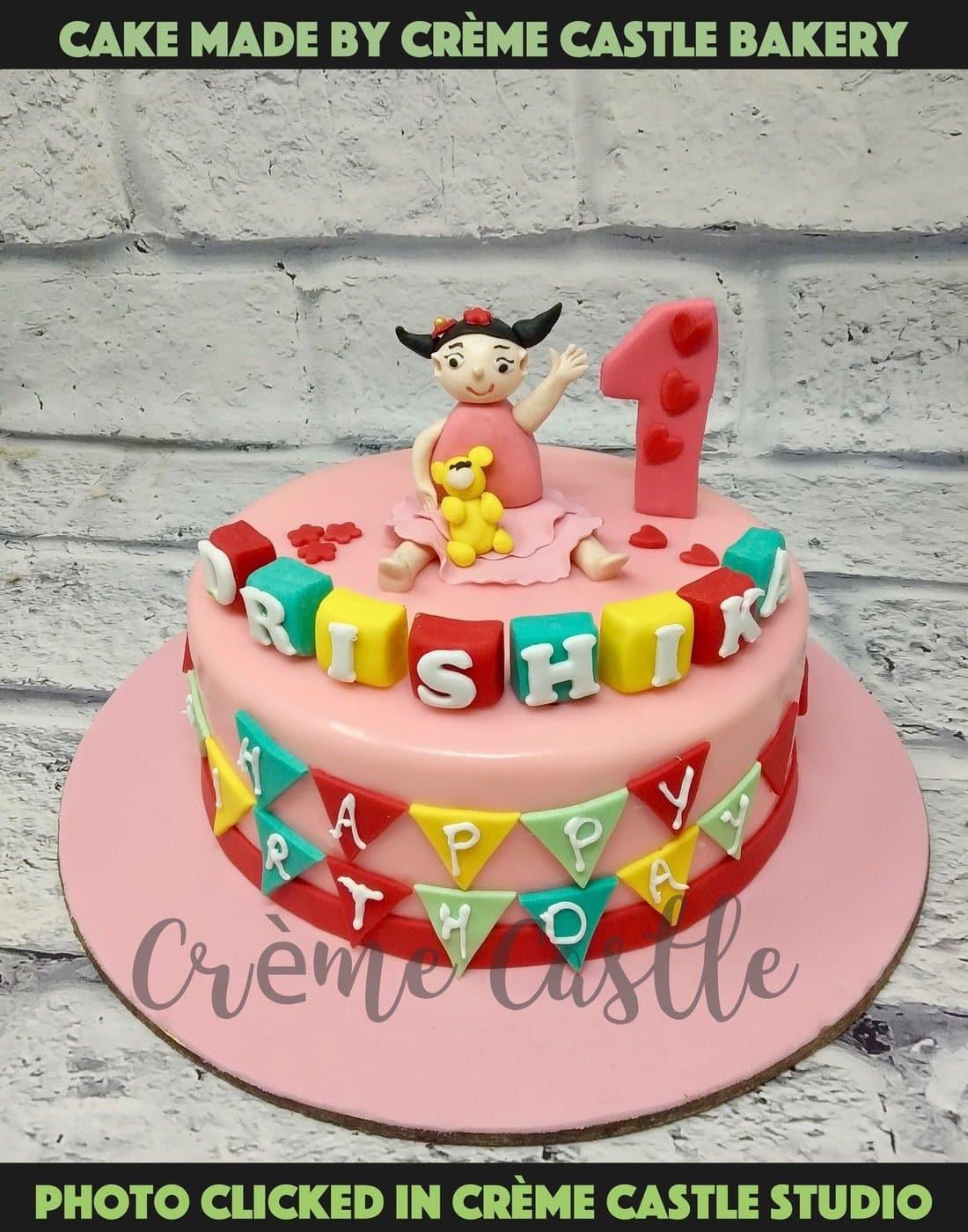 Pink Baby Girl and Teddy Cake - Creme Castle