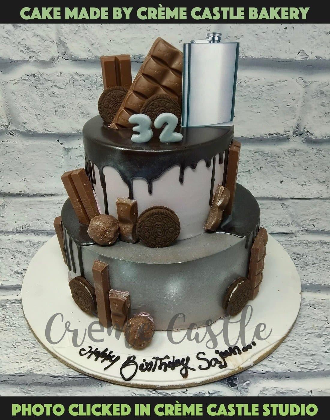 Chocolate Grey Drip Cake - Creme Castle