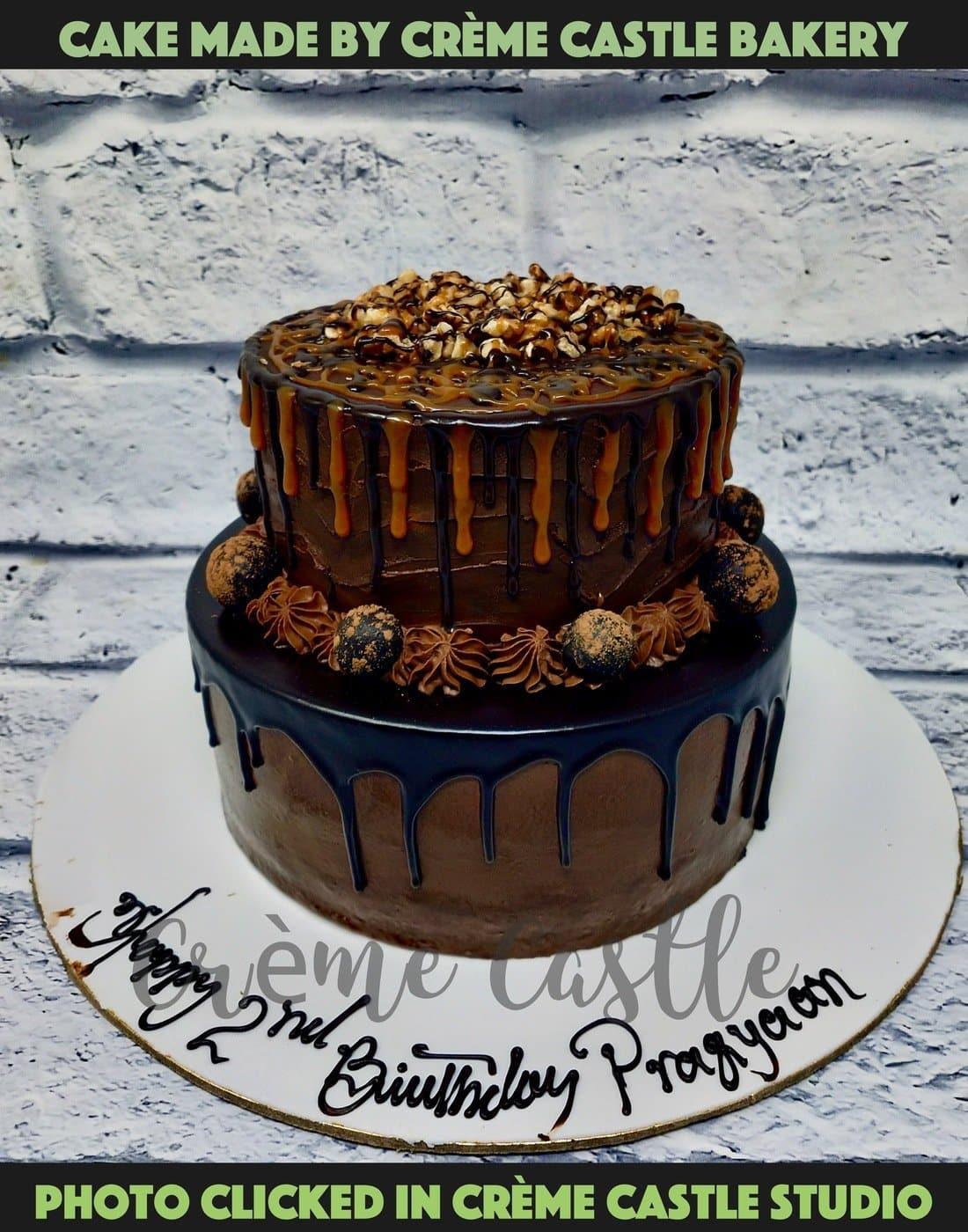 Chocolate and Caramel Tier Cake - Creme Castle