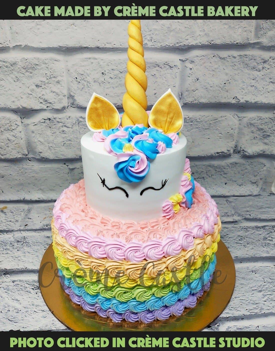 Unicorn Cream Tier Cake - Creme Castle