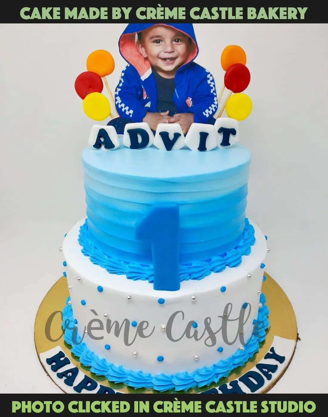 Baby Photo Cream Tier Cake - Creme Castle