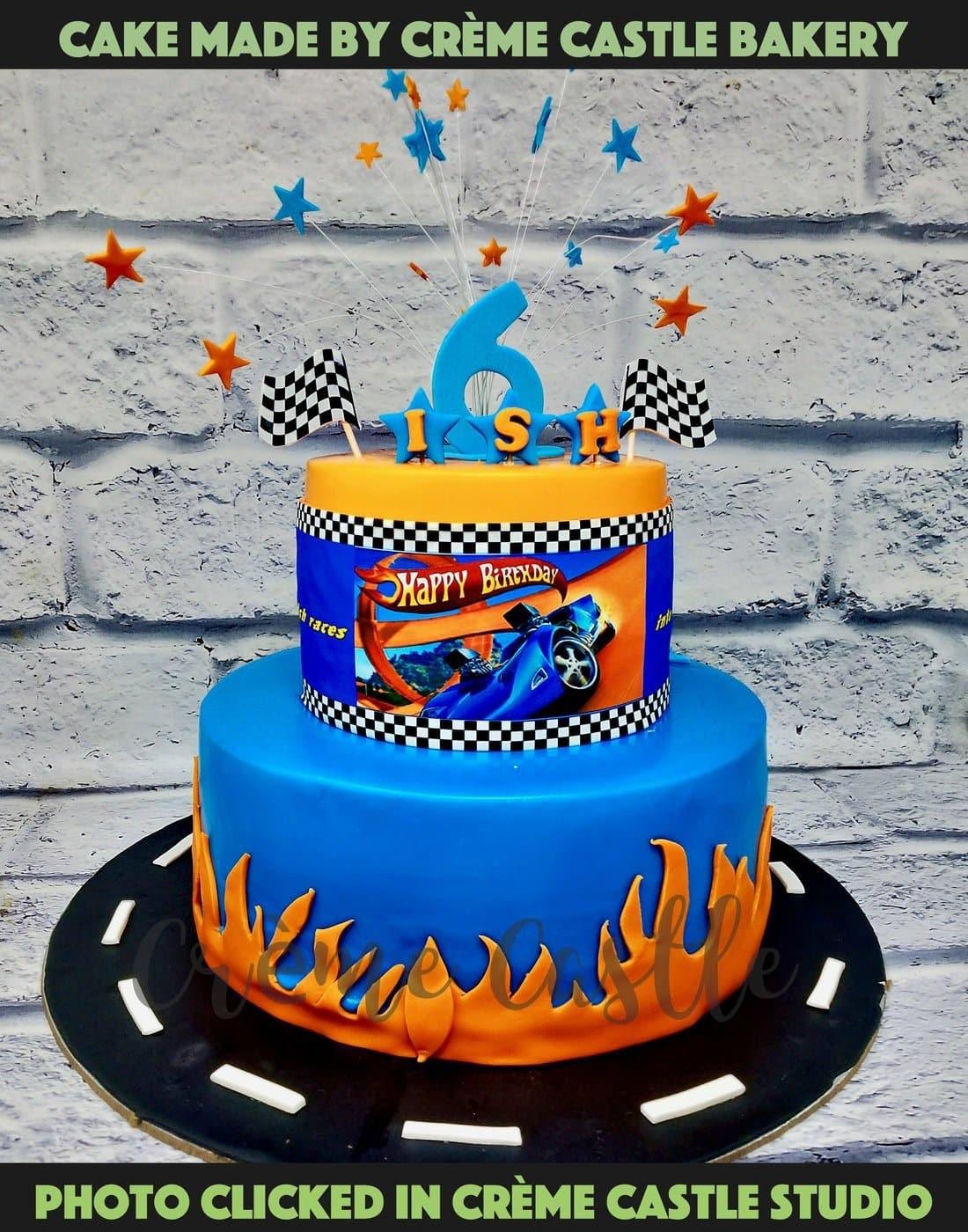 Hot wheels cars theme customized fondant cake for - CakesDecor