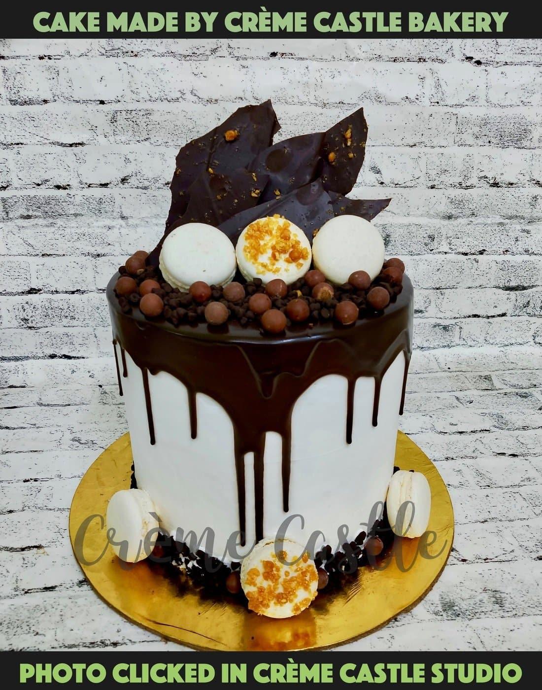 Chocolate Drip Macaroon cake - Creme Castle