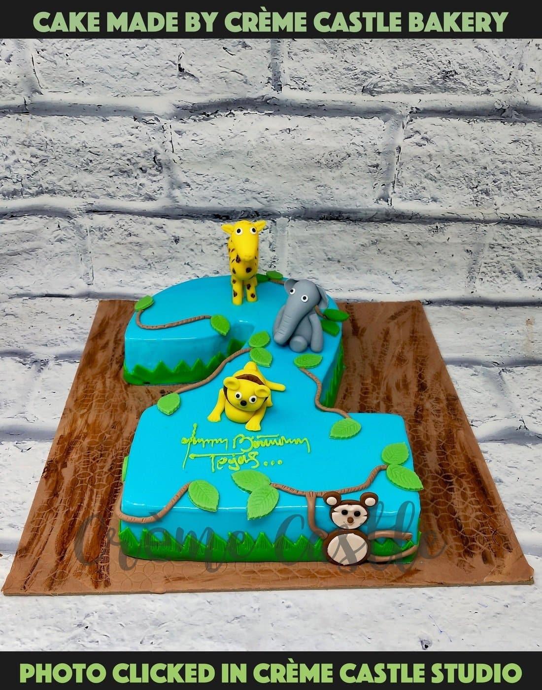 2 Number Shape Cake. Animal Theme Cake. Noida & Gurgaon
