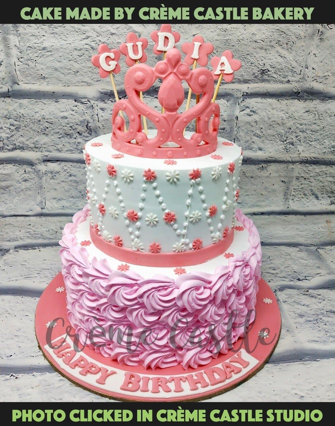 Pink rose and Tiara Cake - Creme Castle