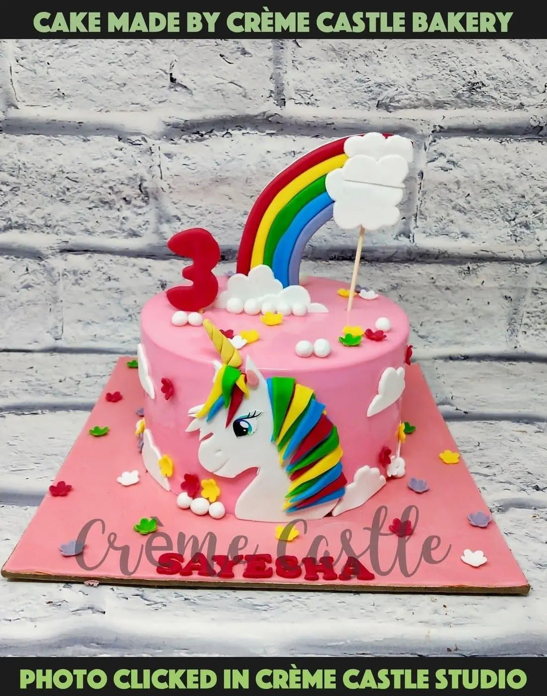 Unicorn and Rainbow Pink Cake - Creme Castle