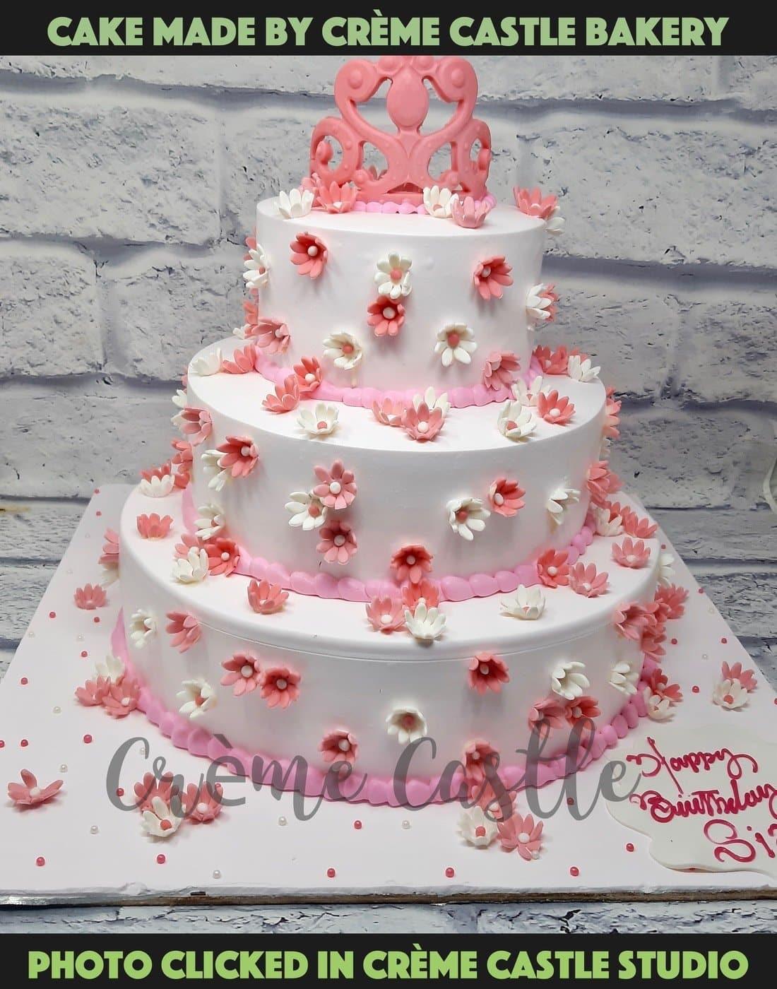 3 Tier Floral Pink  n White Cake