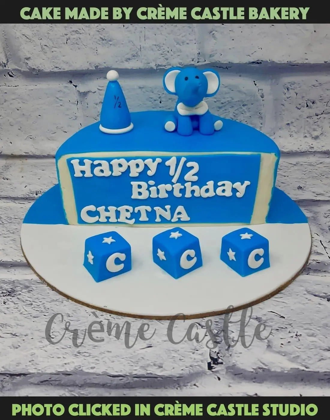 Half Birthday Elephant Cake - Creme Castle