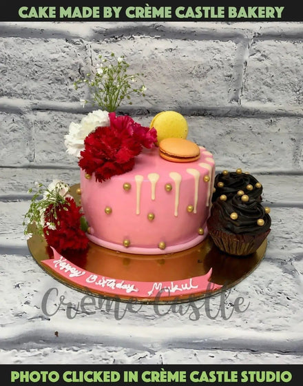  Pink Flower Anniversary Cake - Creme Castle