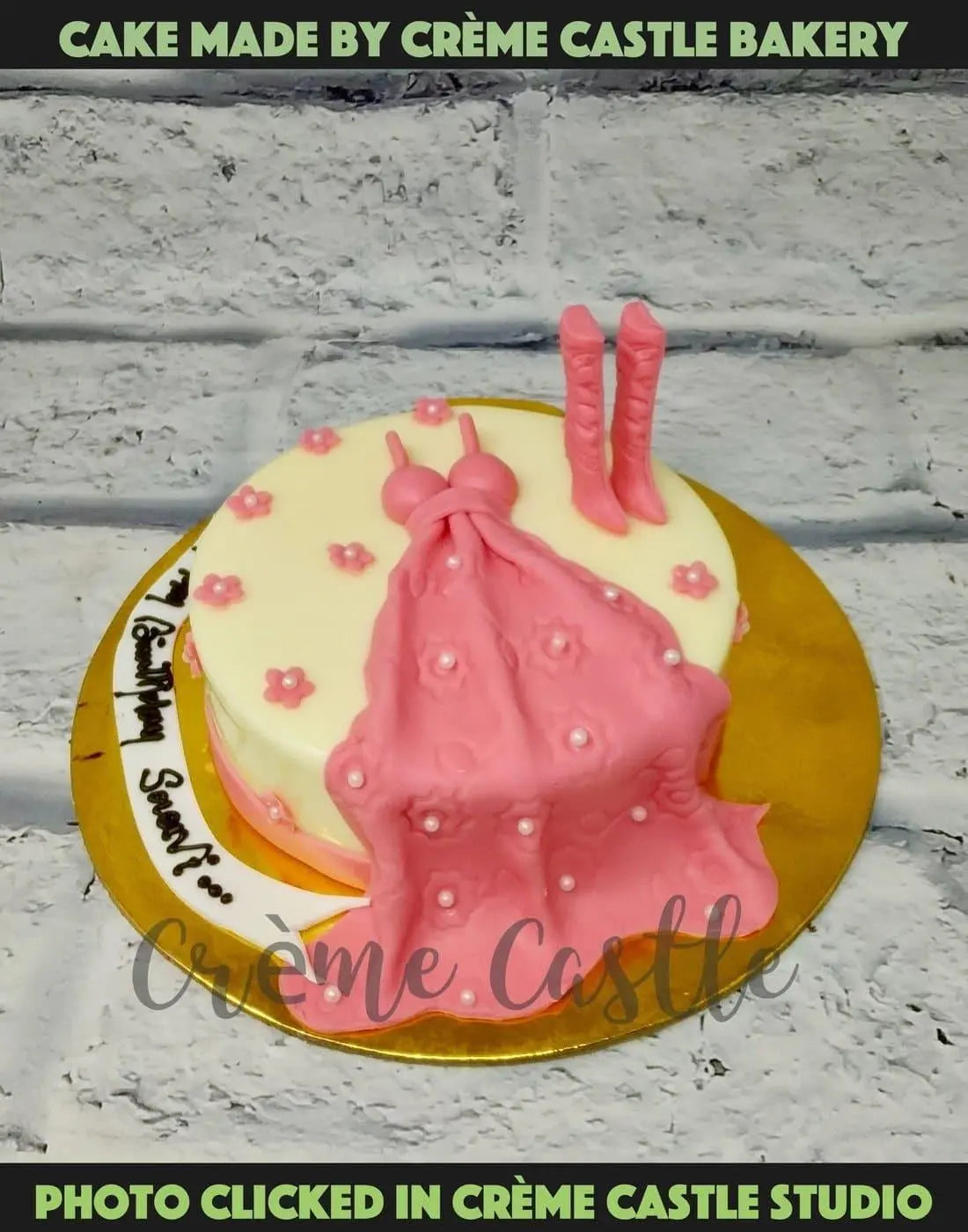 Baby Pink Dress Boots Cake - Creme Castle