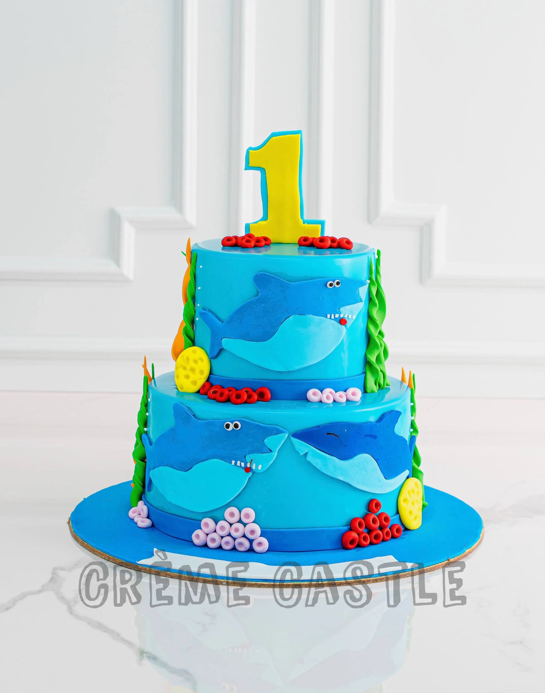 Baby Shark Theme Cake in 2 Tier by Creme Castle