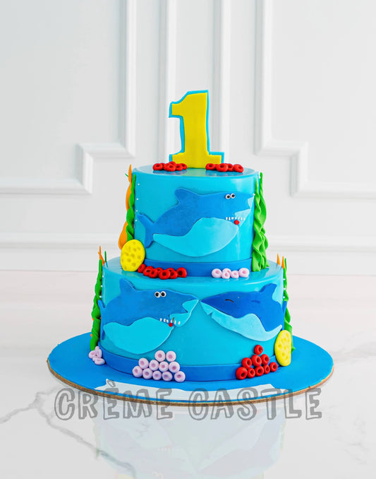 Baby Shark Theme Cake in 2 Tier by Creme Castle