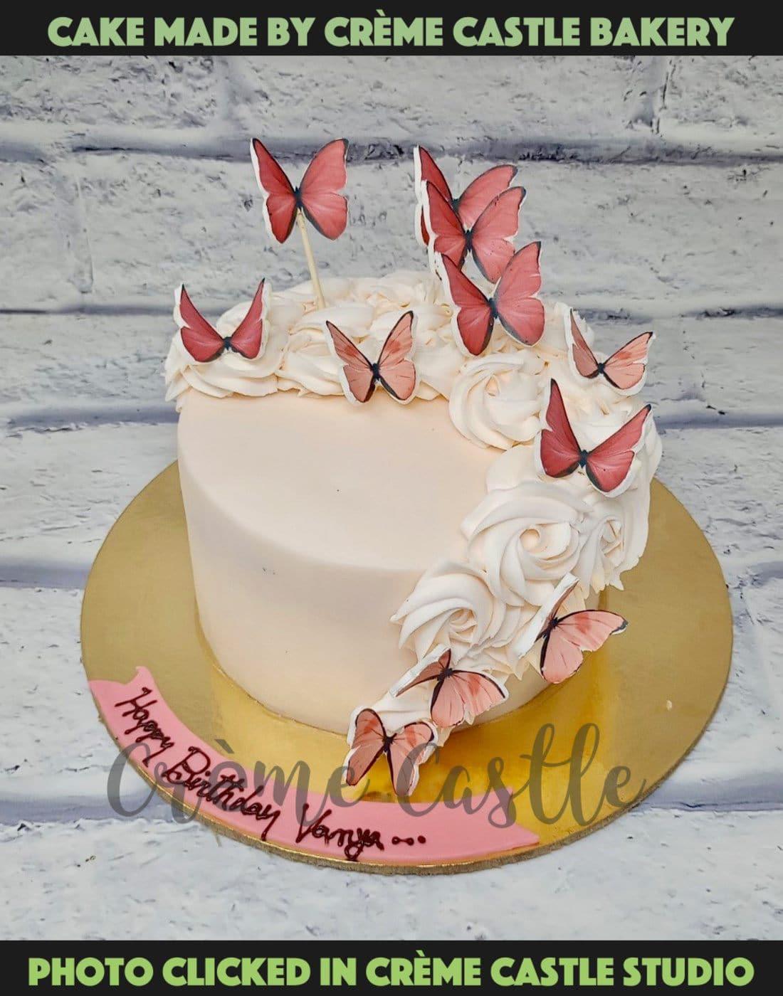 Cake Designs of Girls. Butterfly Pink Cake. Noida & Gurgaon – Creme Castle