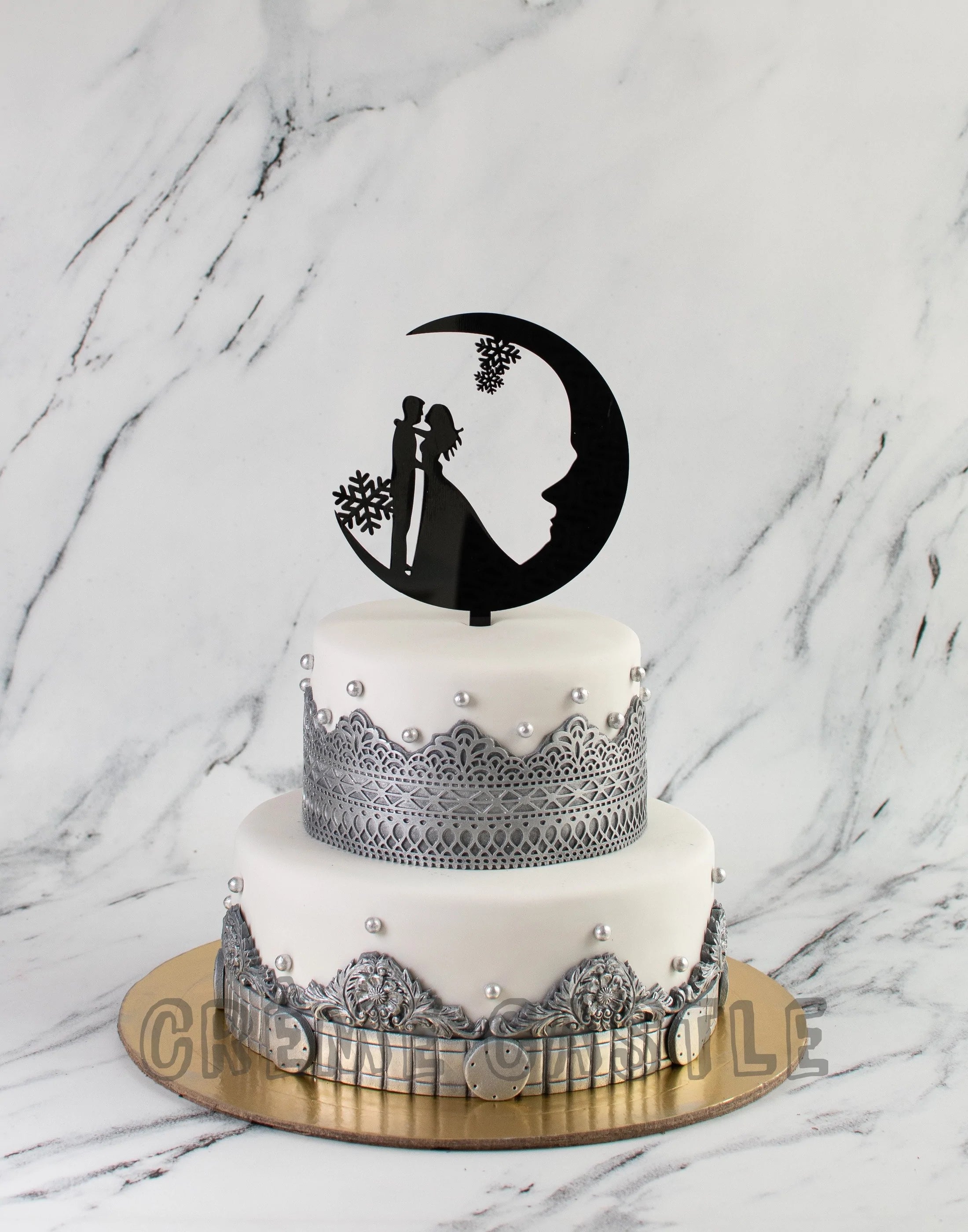 Silver baroque stencil wedding cake - Mel's Amazing Cakes