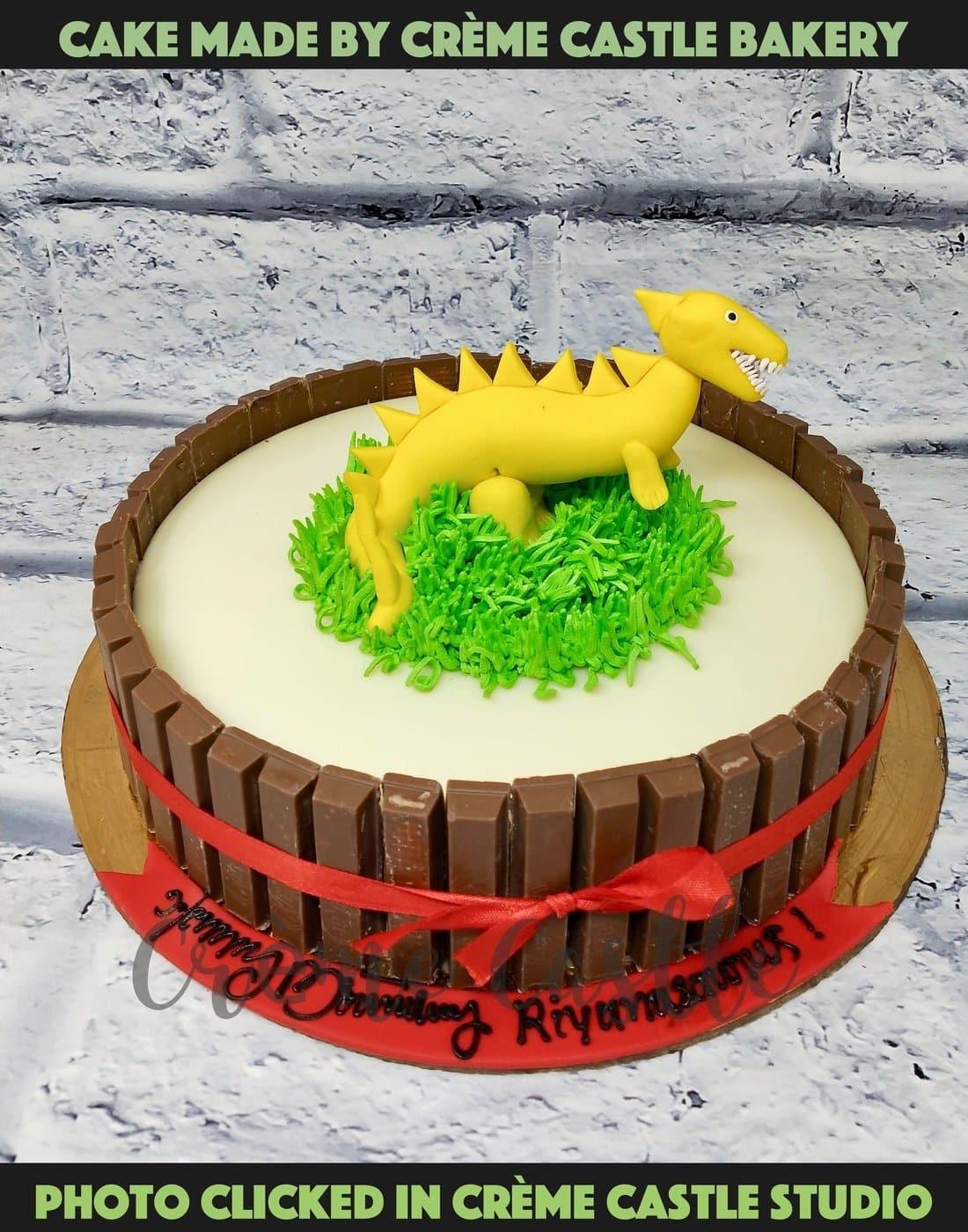 Dinosaur Cake With Monstera Leaves