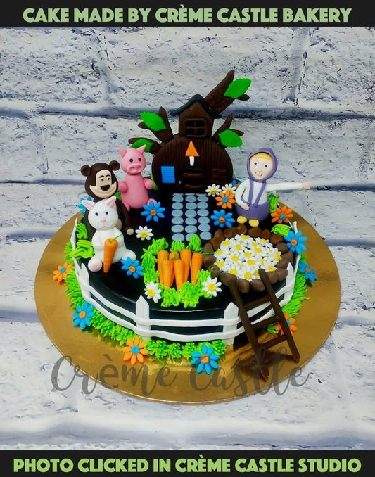 Masha and Bear Fondant Cake. Masha Theme Cake. Noida & Gurgaon