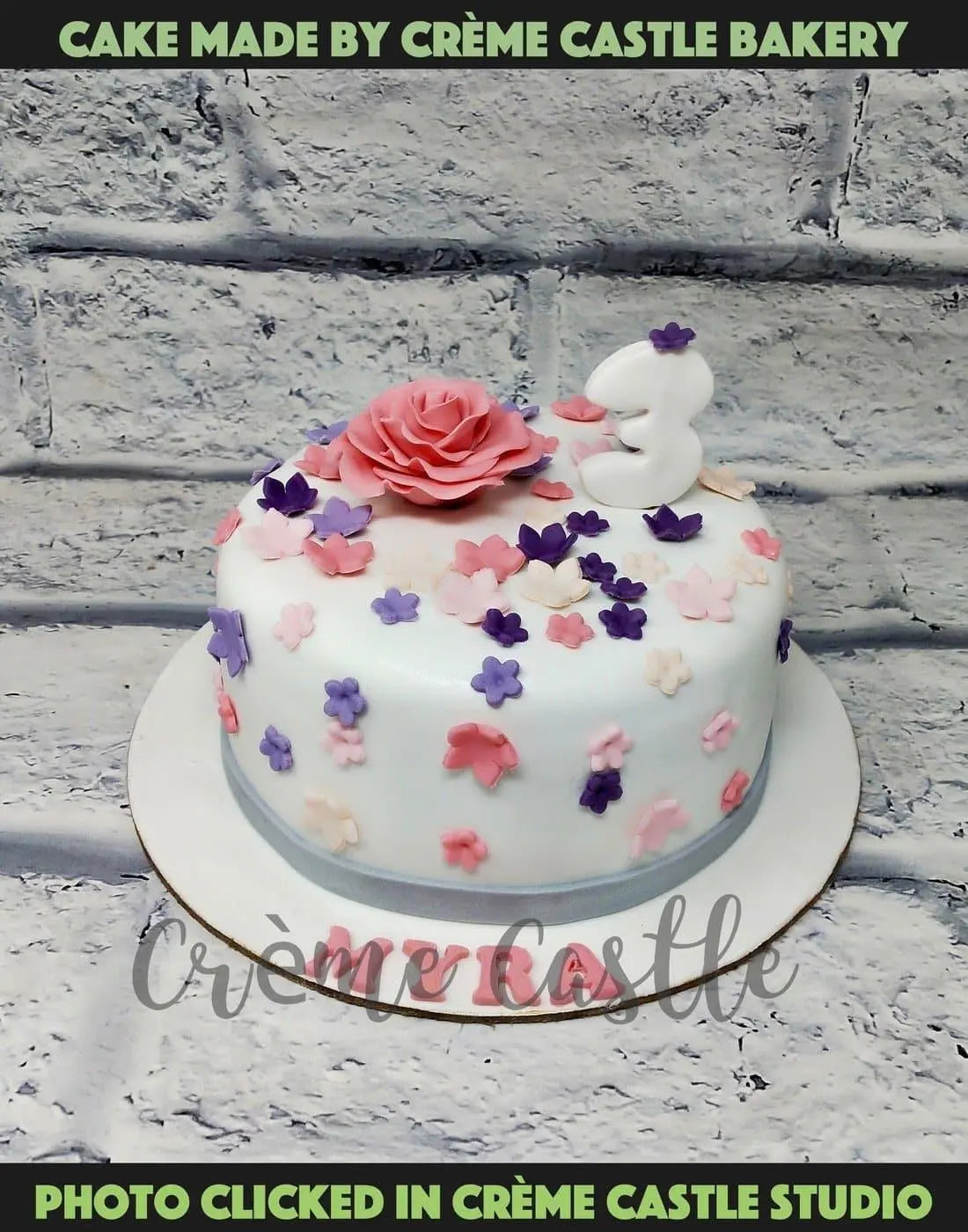 White Purple Floral Cake - Creme Castle