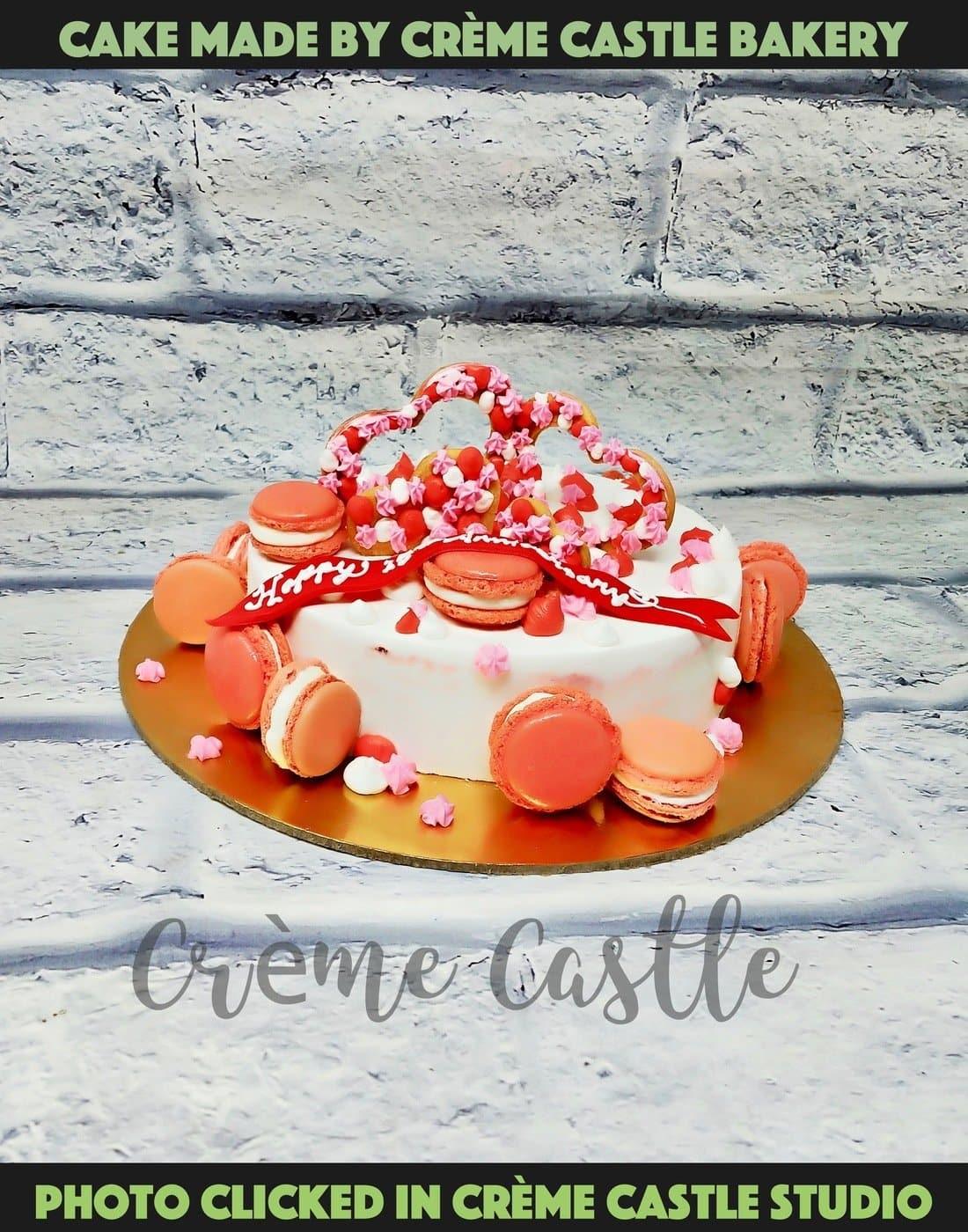 Macaroon Hearts Cake - Creme Castle