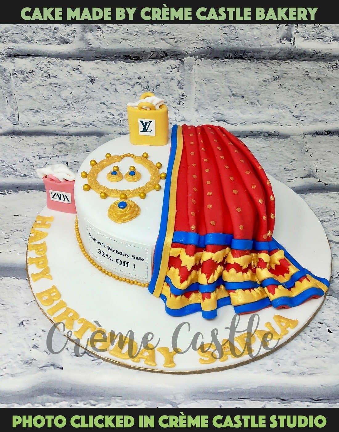 Saree and Gold Cake - Creme Castle