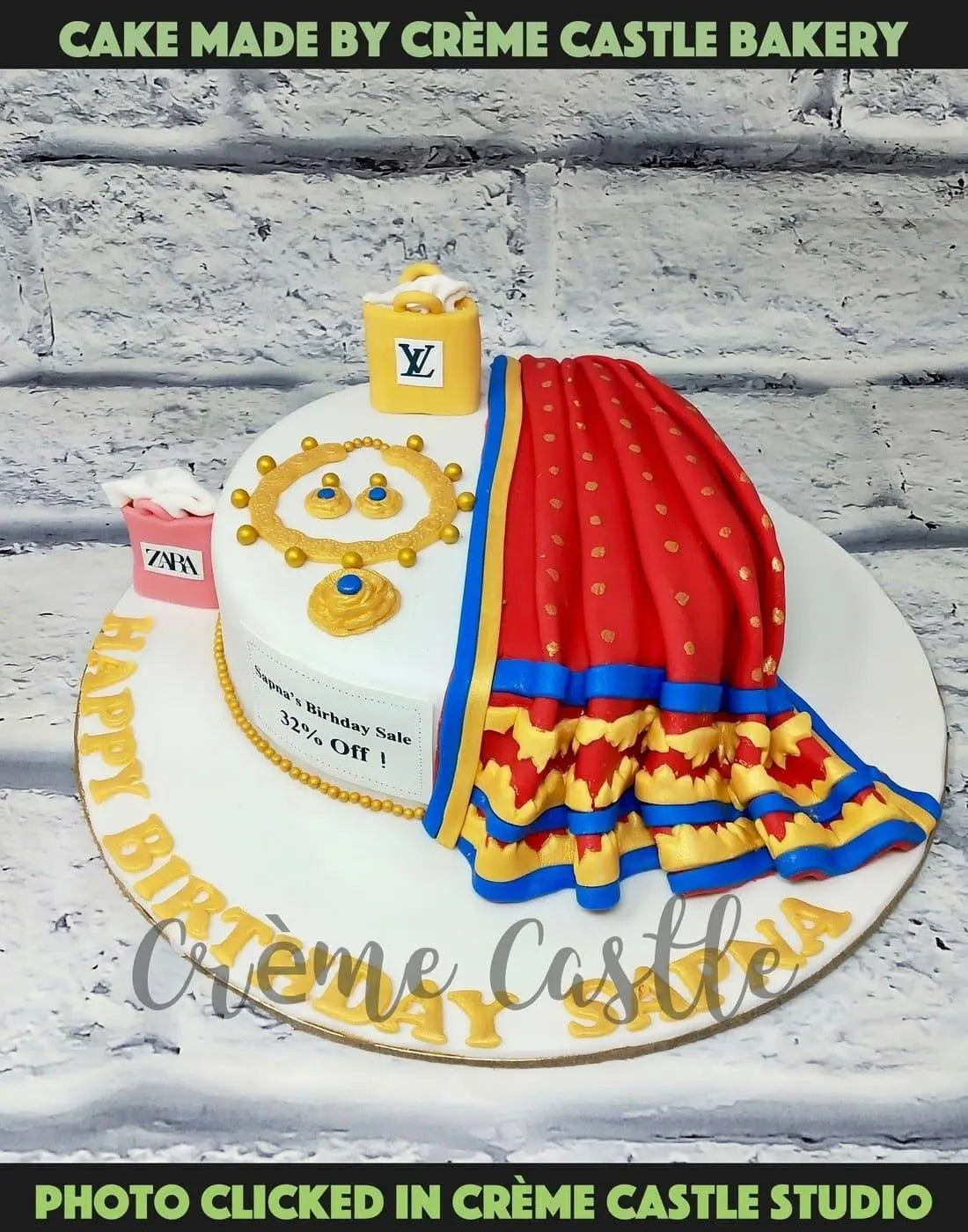 Saree and Gold Cake - Creme Castle