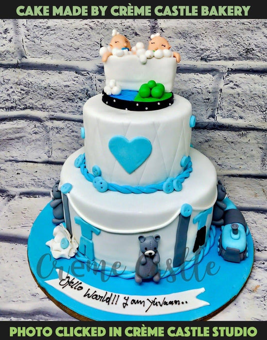 Twin Boys Tier Cake - Creme Castle