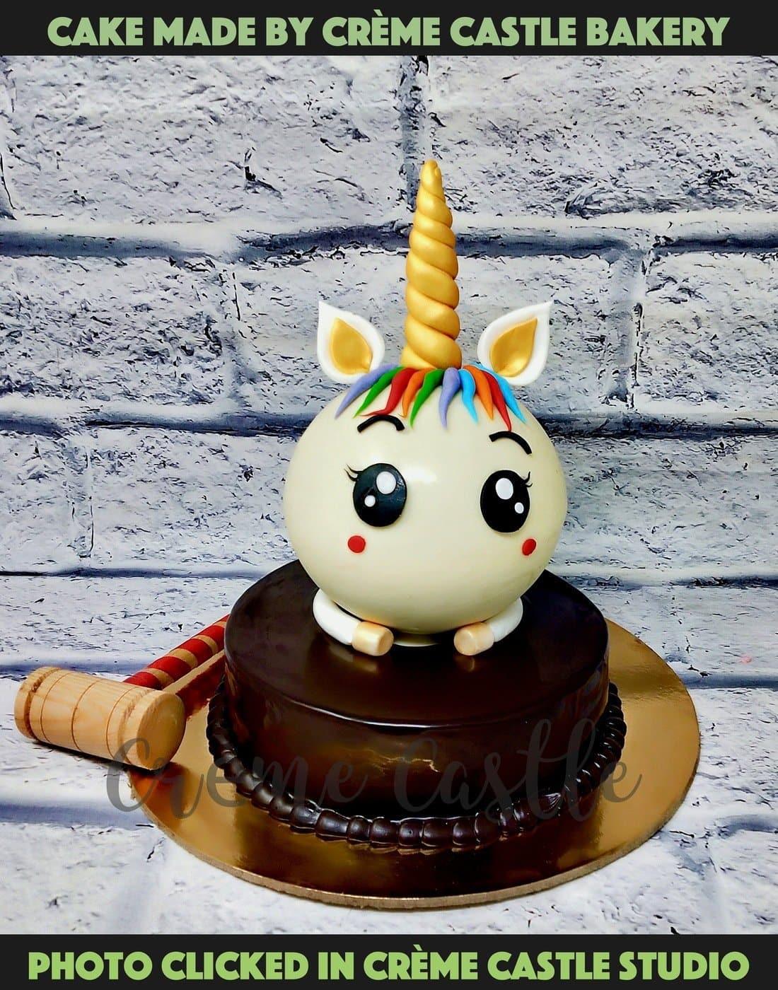 Unicorn Tier Round Pinata Cake - Creme Castle