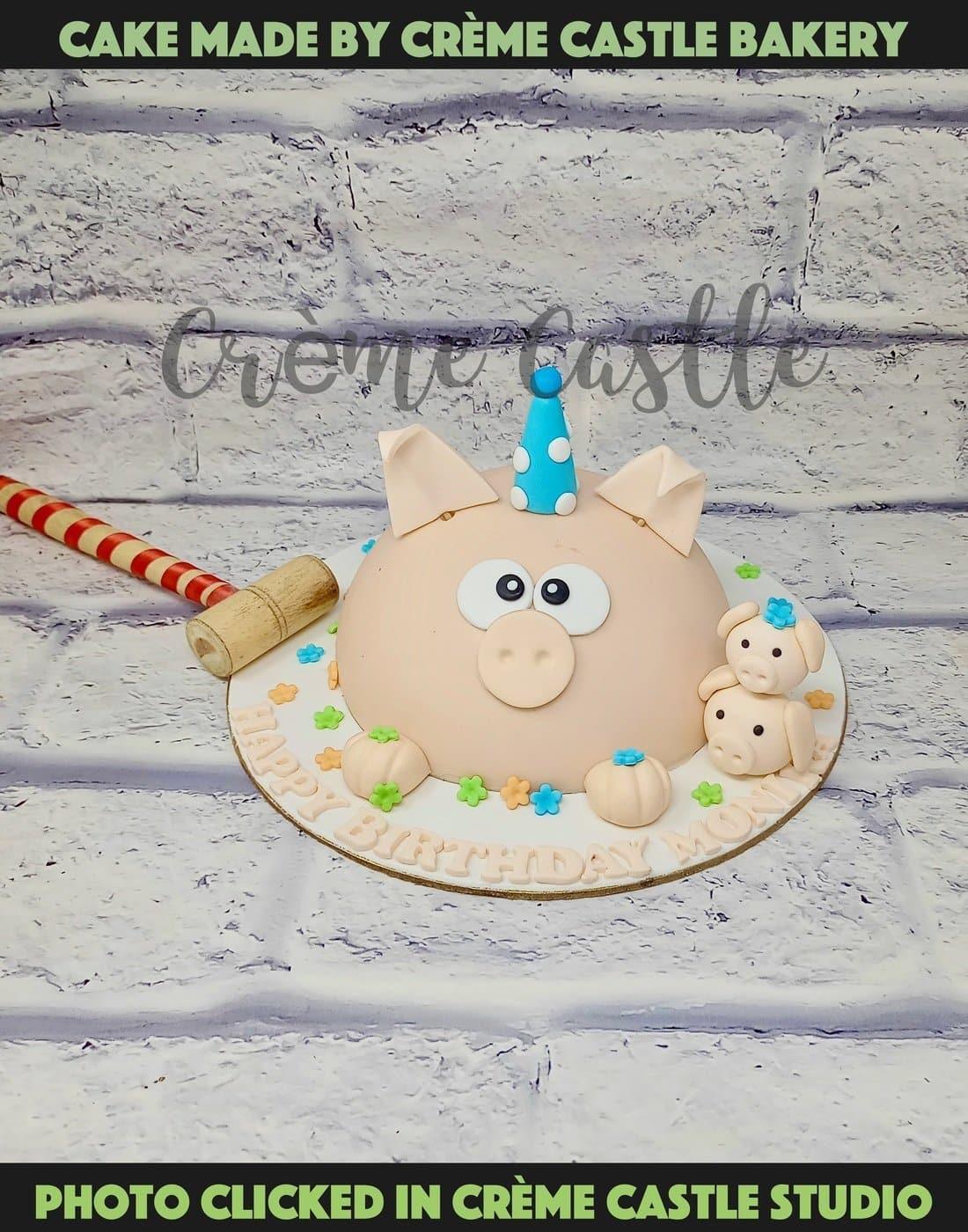 Pig Pinata Cake - Creme Castle