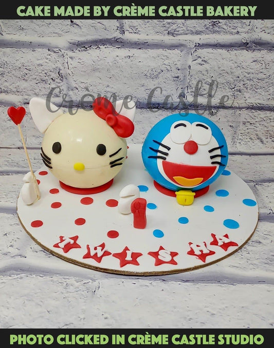 Twins Doremon Hello Kitty Cake. Birthday Cake Kids. Noida & Gurgaon