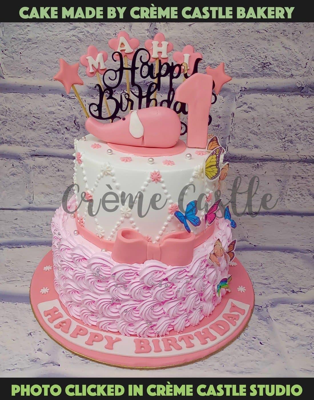 Floral Elephant Butterfly Cake - Creme Castle