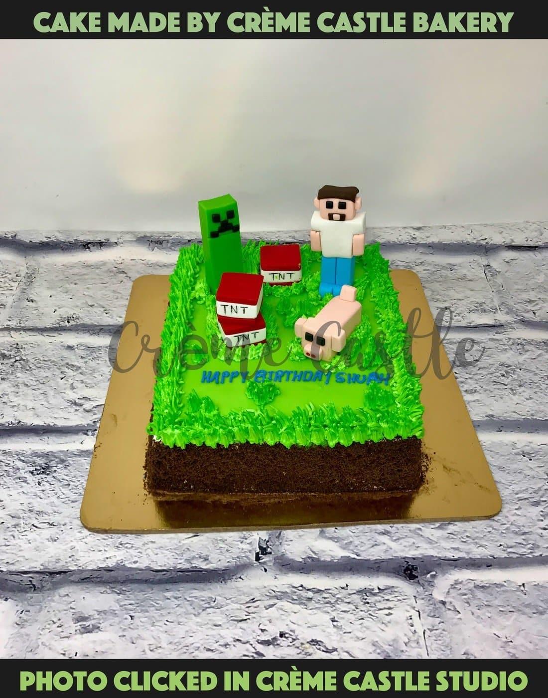 Minecraft Square Cake. Computer Game Cake. Noida & Gurgaon