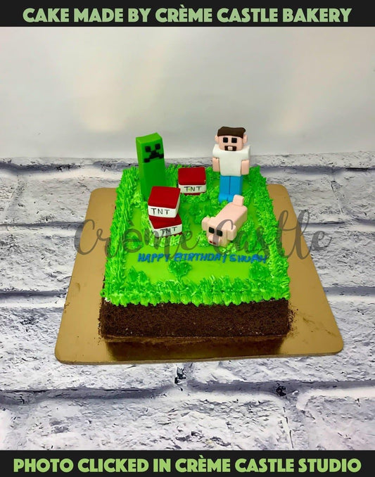 Minecraft Square Cake. Computer Game Cake. Noida & Gurgaon