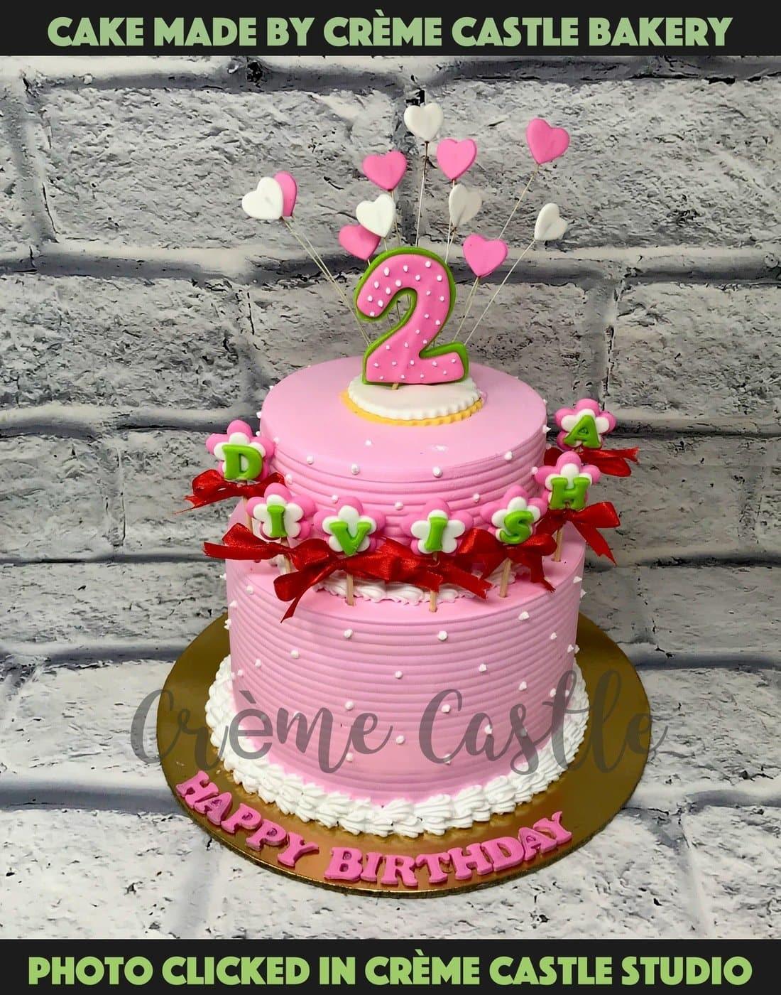 Floral Tier Hearts Cake - Creme Castle