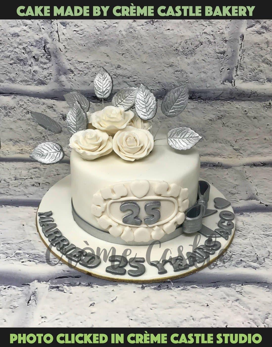 Silver Anniversary Floral Cake - Creme Castle