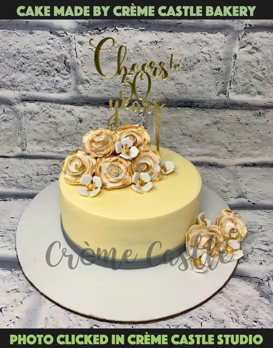 50th Birthday Golden Cake - Creme Castle